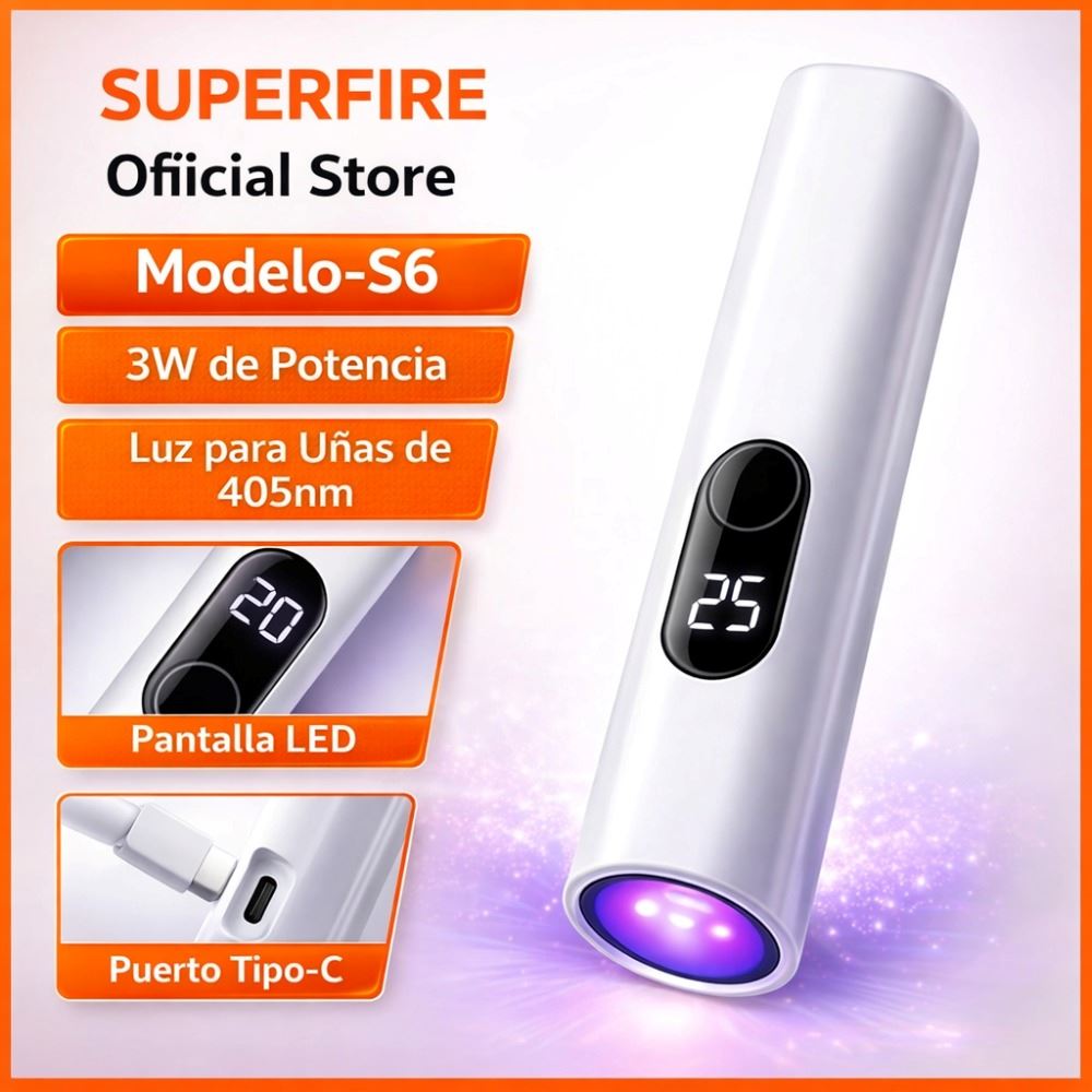 Mini Lámpara UV Para Uñas Gel Superfire S6 3W Recargable USB Tipo C